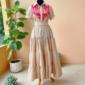 Vestido Rayas Beige Talla Chica