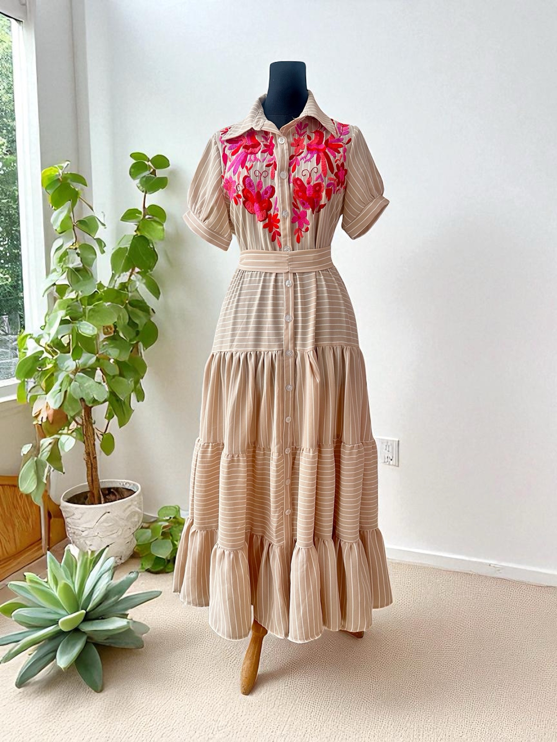 Vestido Rayas Beige Talla Mediana